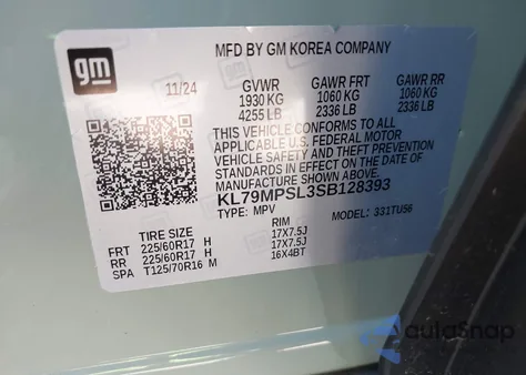 2025 Chevrolet Trailblazer Fwd Lt from USA, damaged, VIN KL79MPSL3SB128393